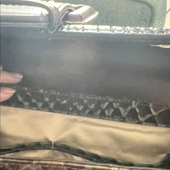 NWT Retired Brahmin Bag.Elegant dark olive green and brown Handbag. - Picture 7 of 9
